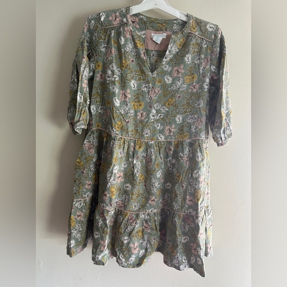 Cynthia Rowley Women’s Floral Tiered Dress Linen Blend Puff Sleeves Flowy - Picture 1 of 6